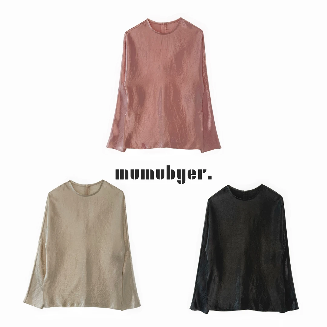 MUMUBYER •“浮华”25春季新品100醋酸圆领净色后拉链长袖小衫