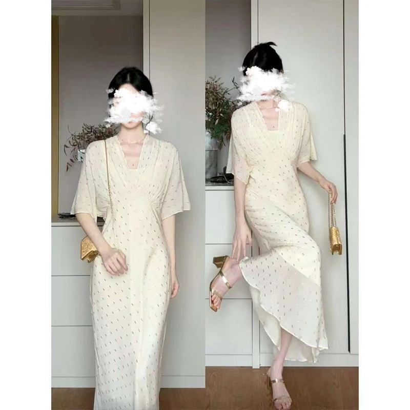 【浪漫巴黎】法式轻奢优雅气质V领波点连衣裙女温婉大方时尚长裙子