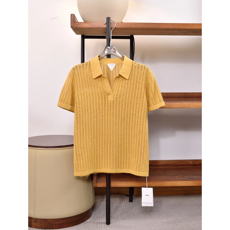 匠心针织 质感花纱POLO 精致挑孔混色宽松汉麻短袖针织衫