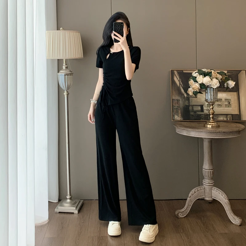 新中式国风短袖套装女夏季时尚减龄洋气显瘦气质休闲阔腿裤两件套