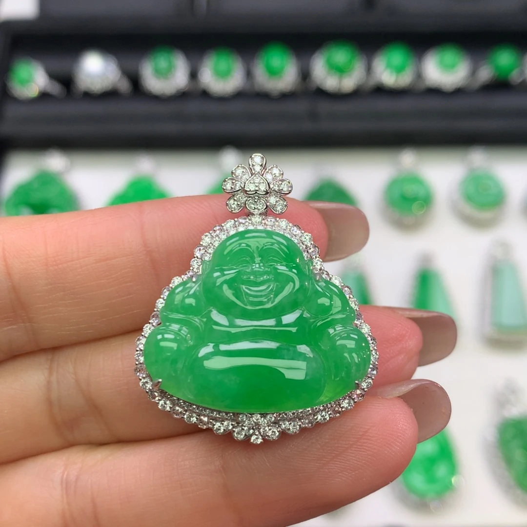 翡翠18K金镶嵌吊坠(不含链)