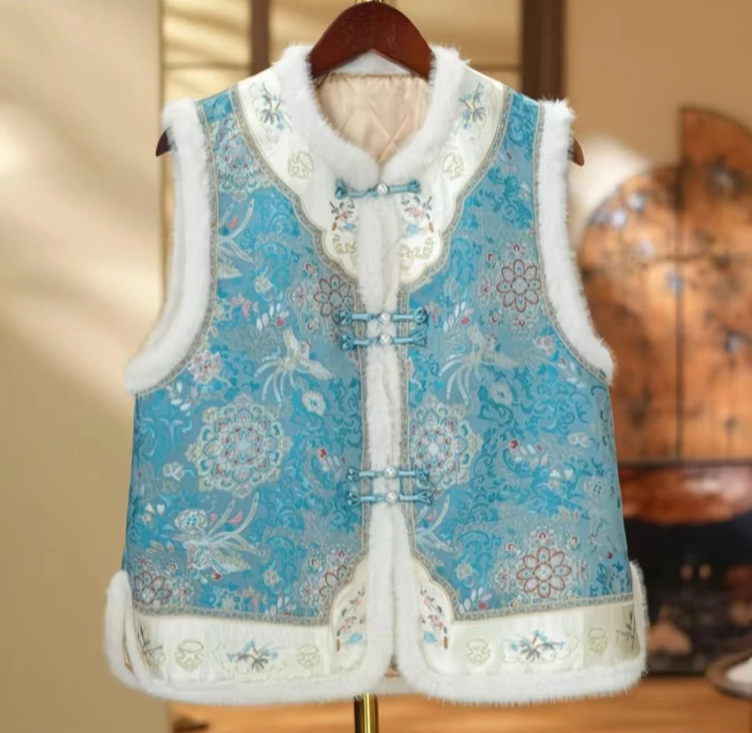 复古马夹新中式提花棉加绒冬季马甲616