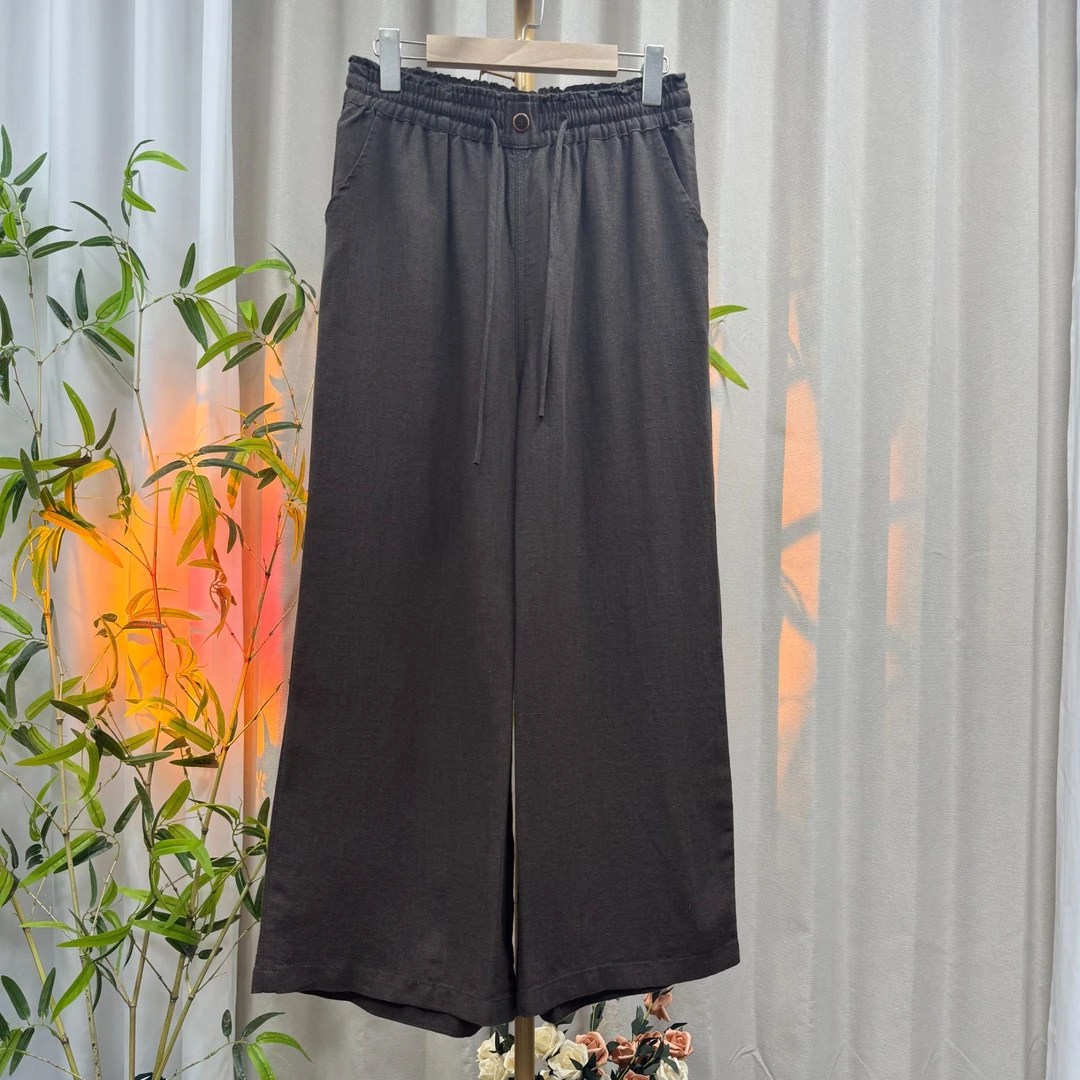 亚麻工厂【纯净】阔腿裤复古纯雨露麻纯亚麻直筒裤慵懒时尚款