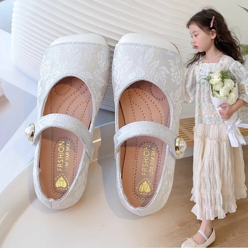 ABC 女童汉服鞋春秋款儿童绣花配马面裙鞋子软底小女孩国风小皮鞋