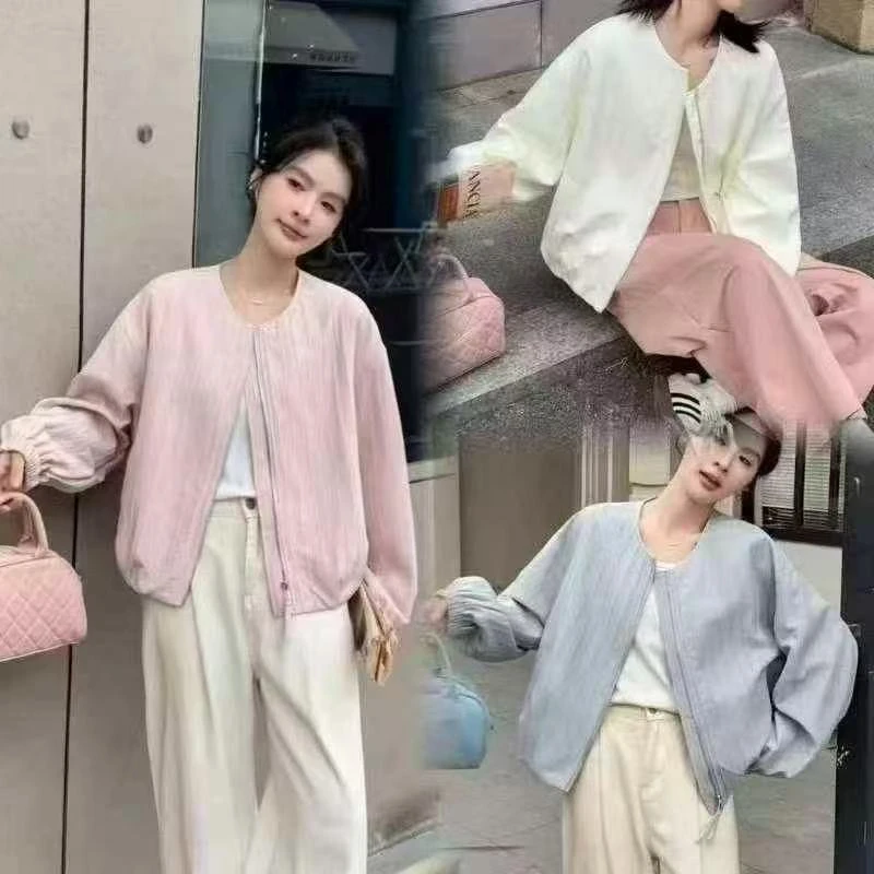 欧朵琦韩系拉链圆领棒球服休闲时尚宽松纯色