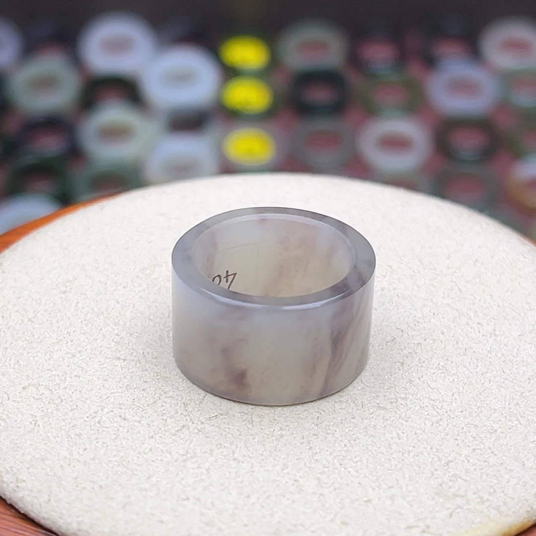 和田玉戒指未镶嵌16.0内径11圈飘花紫