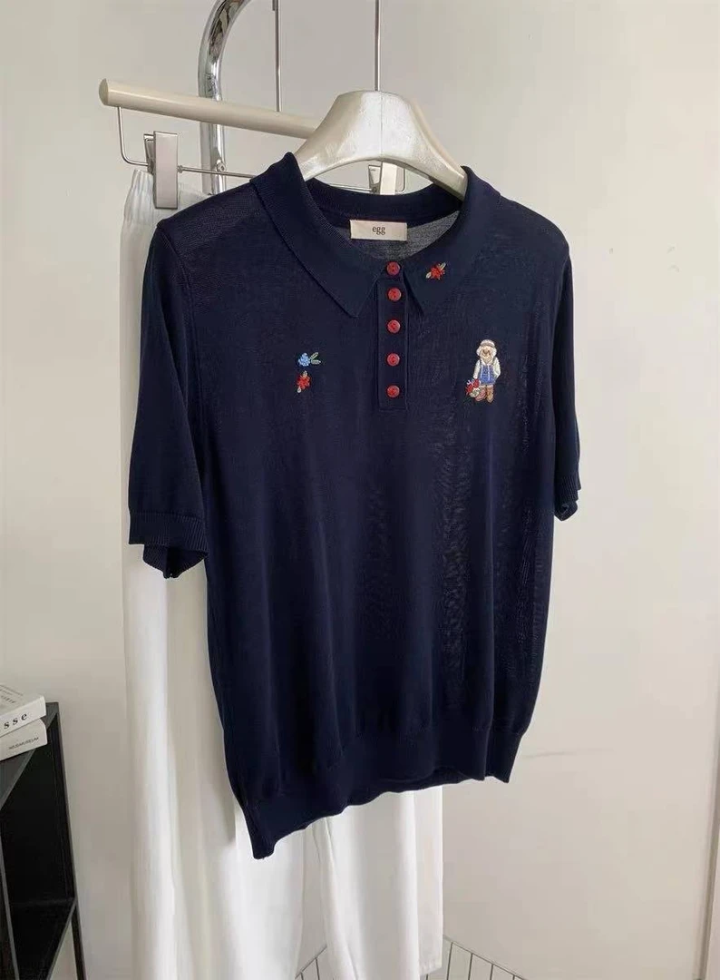 【polo刺绣小熊】轻薄透气莱赛尔天丝桑蚕丝 小熊刺绣Polo衫