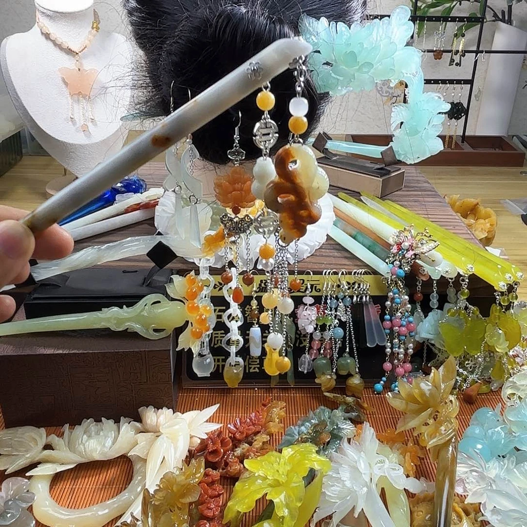 蛇纹石玉合金发饰