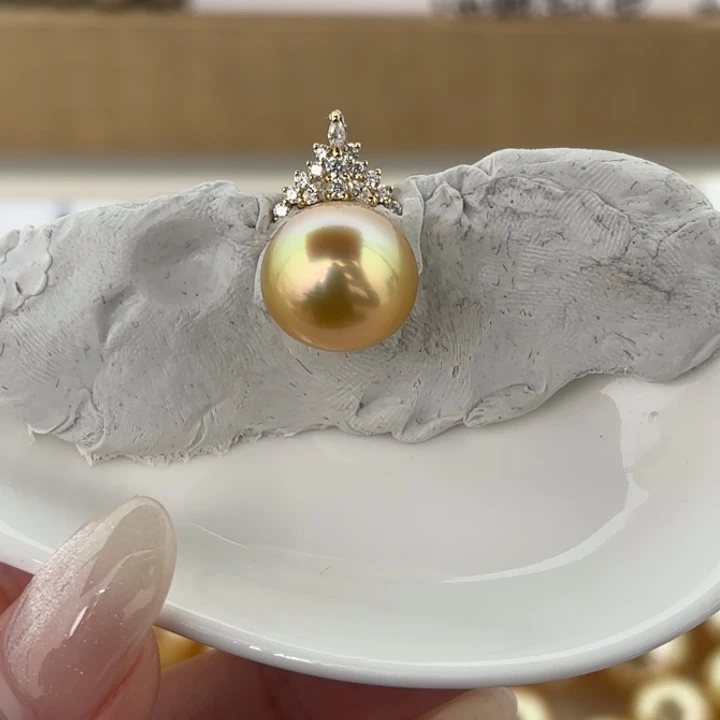 定制海水珍珠银S925镶嵌吊坠(不含链)13-14金珠彩虹光一颗