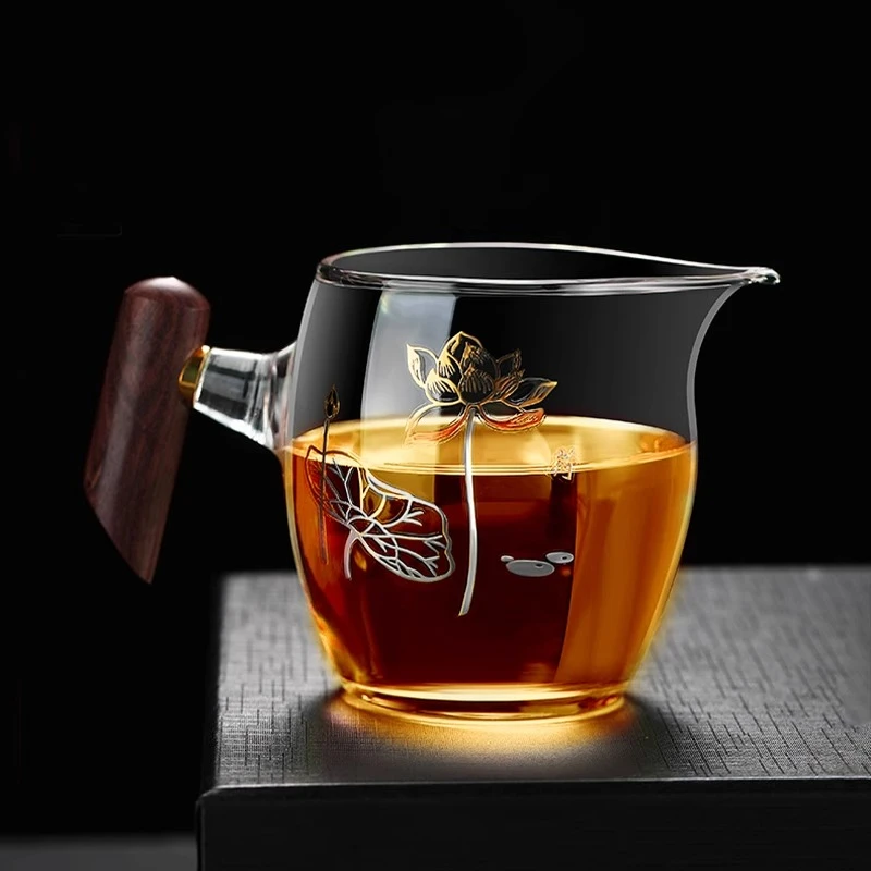 木把玻璃公道杯新款加厚耐热玻璃茶具高档茶叶过滤茶漏分茶器高档