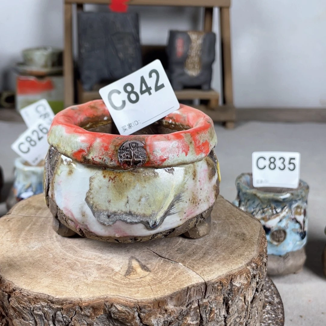 紫砂花盆孤品 不规则油画山石 小包子内口6.5