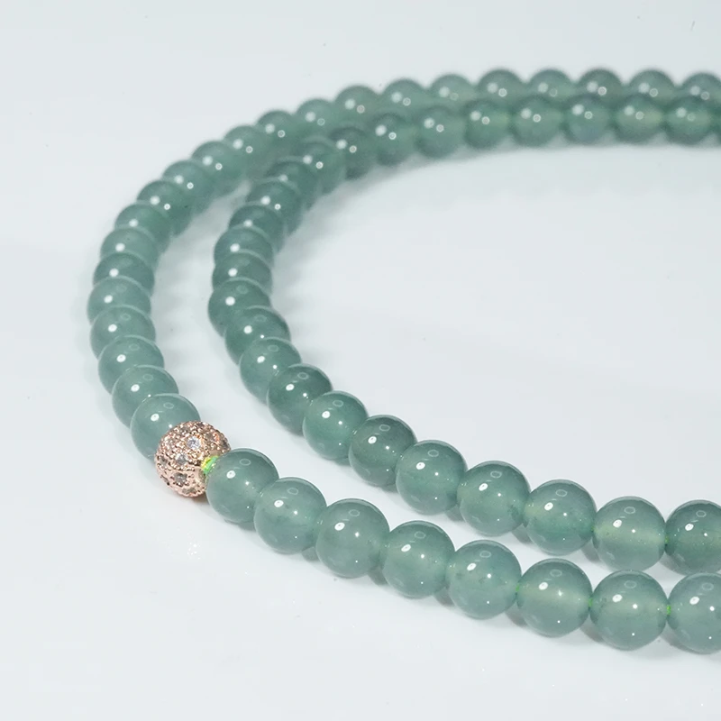 【小胖翡翠】天然翡翠大米珠项链A货蓝色优雅翡翠项链-多样性发1