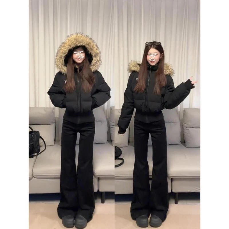 美式黑色微喇牛仔裤女夏季爆款高腰显瘦百搭大码宽松阔腿拖地裤子