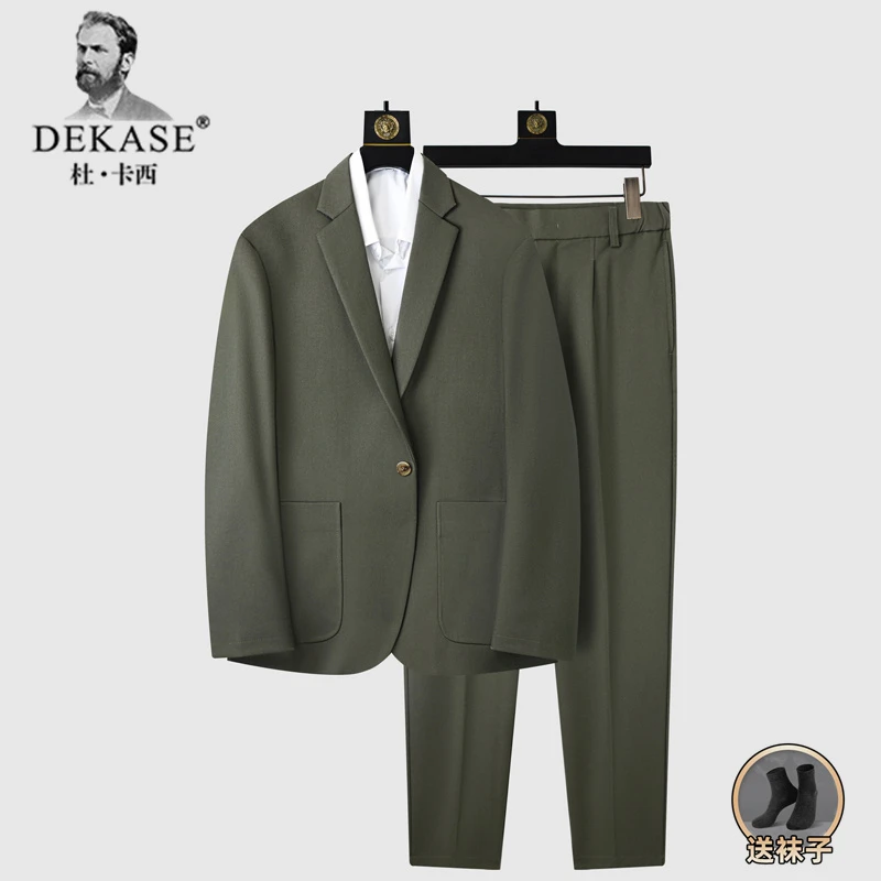 Dekase 休闲西装套装男士春秋季宽松韩版痞帅气外套新款西服上衣