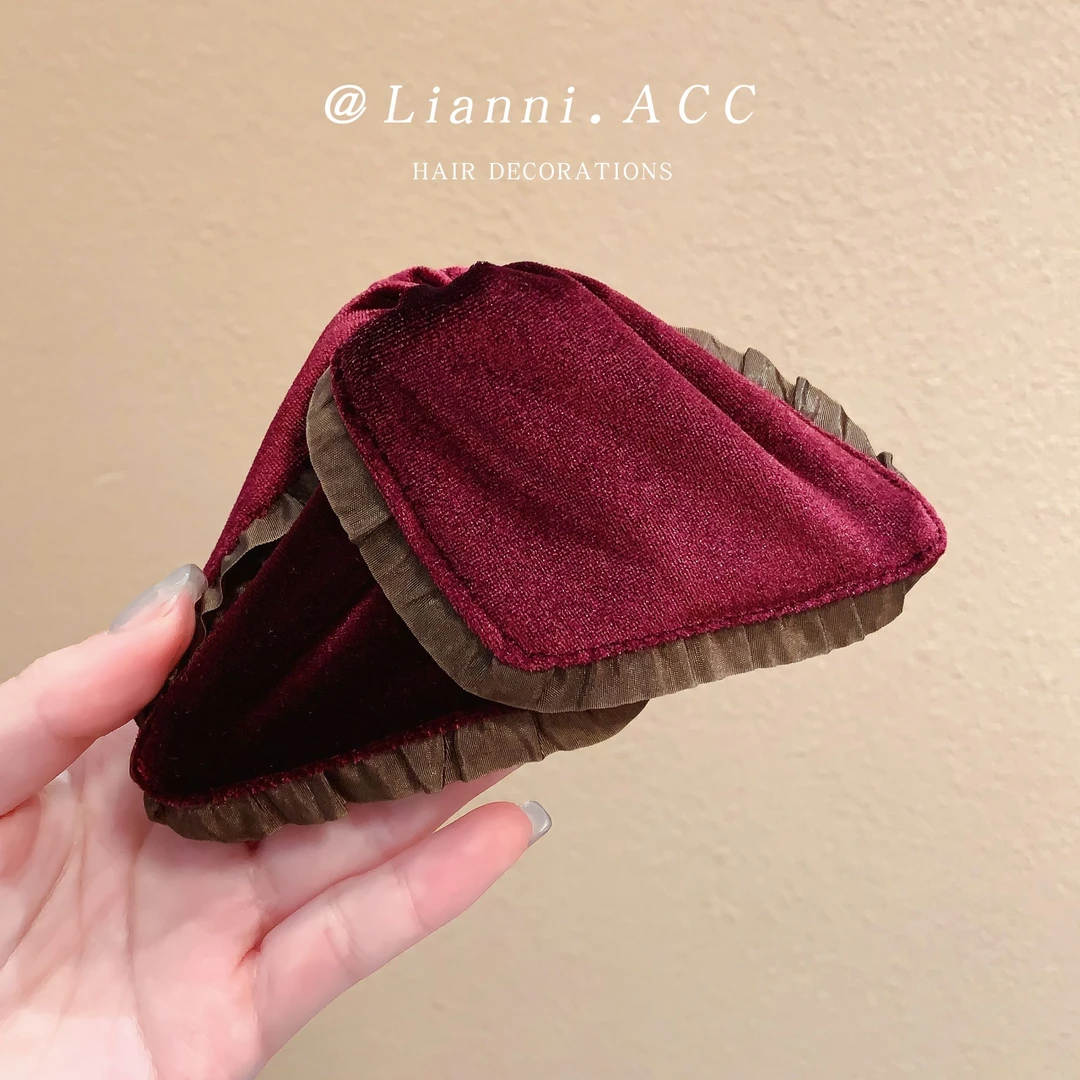 优雅甜美木耳边丝绒三角抓夹女气质盘发鲨鱼夹金标高级感发夹头饰