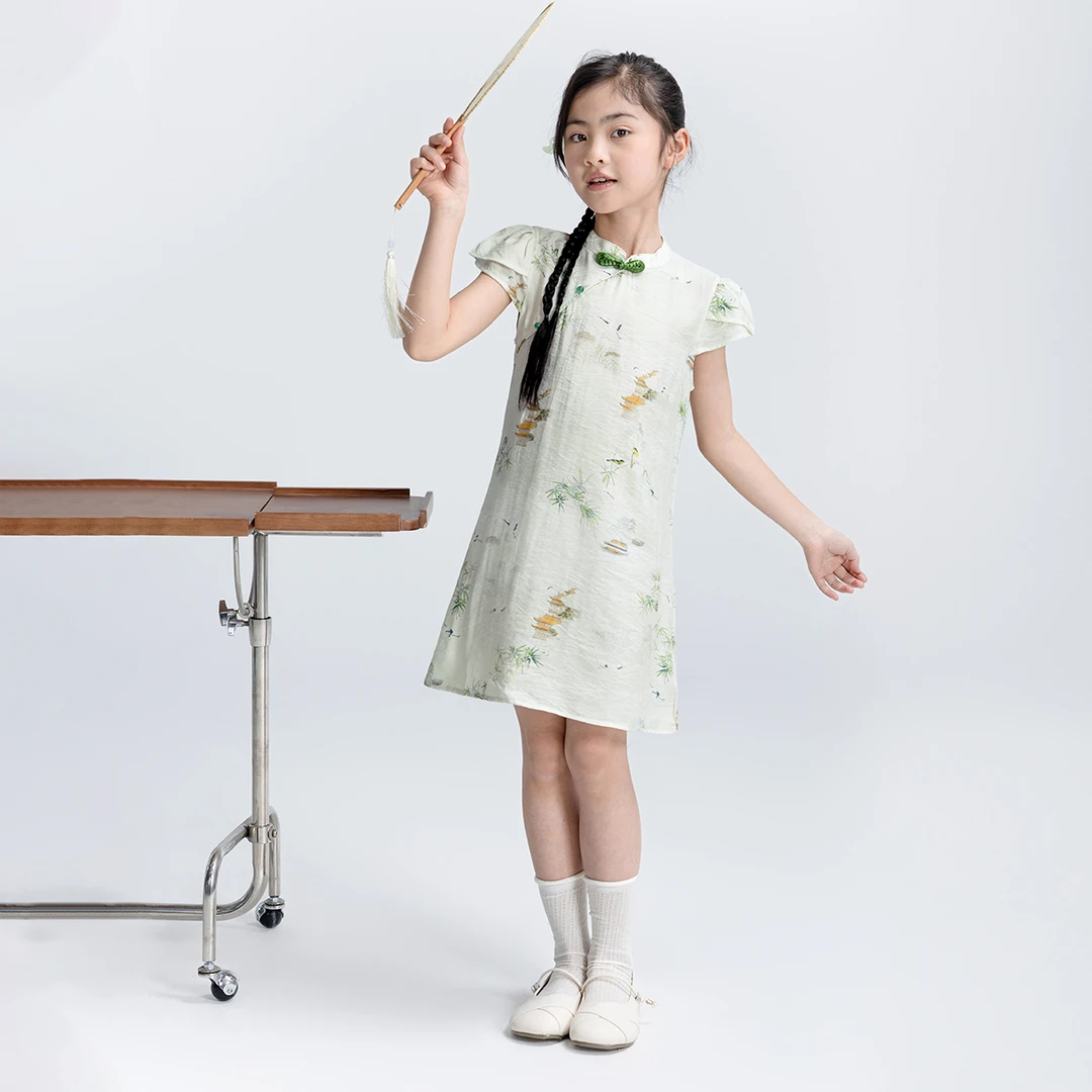 小茵曼女童新中式连衣裙2025夏季中国风甜美中大童裙子VQW252010