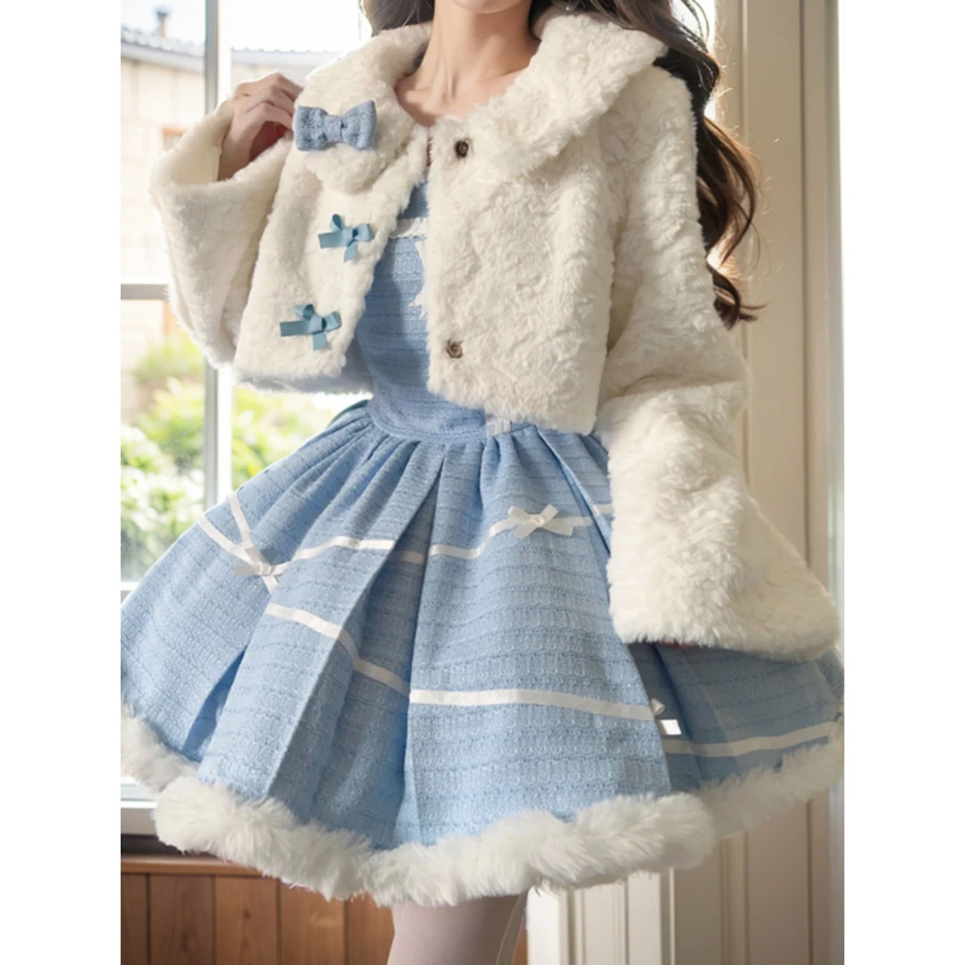 洛丽塔公主蓬蓬裙Lolita套装甜美环保皮草毛绒外套jsk秋冬少女