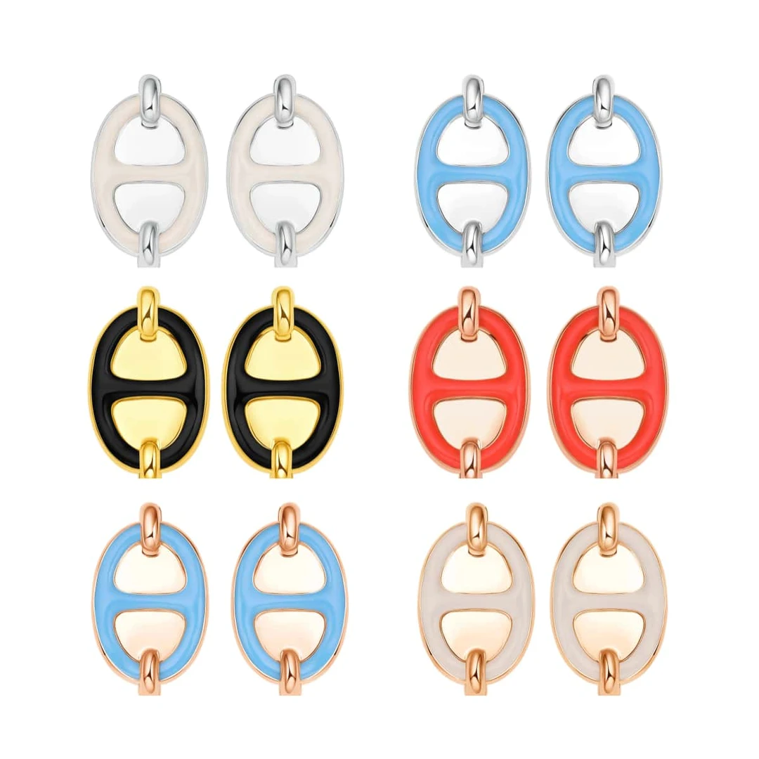 铜合金耳饰 时尚简约个性彩色设计师镶嵌猪鼻烤漆耳环