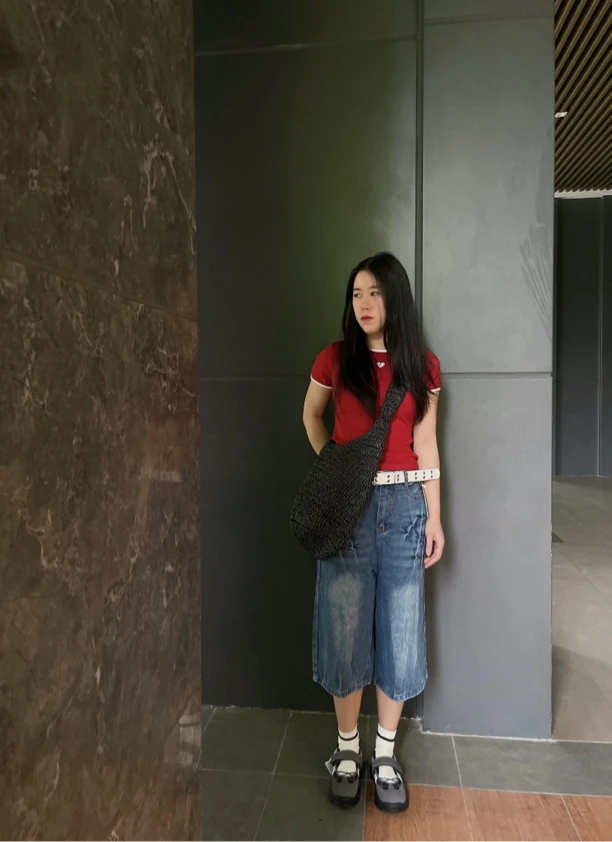 美式复古立体爱心刺绣短袖t恤弹力修身百搭上衣女