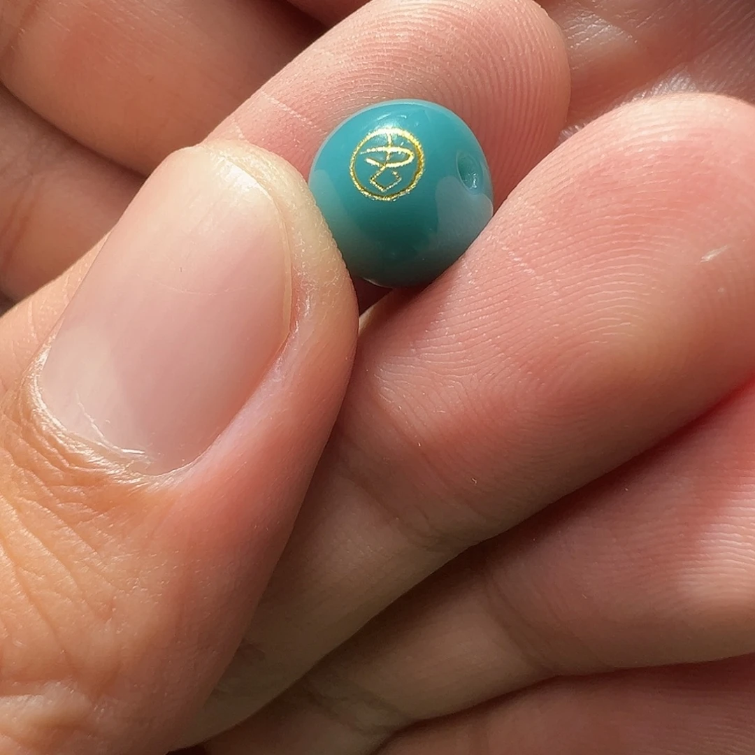 琉璃/树脂/塑料类雾霾蓝色老型珠10*9带落款