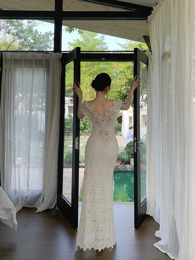 車車【山谷百合】夏新高级法式气质显瘦鱼尾连衣裙LZ1946