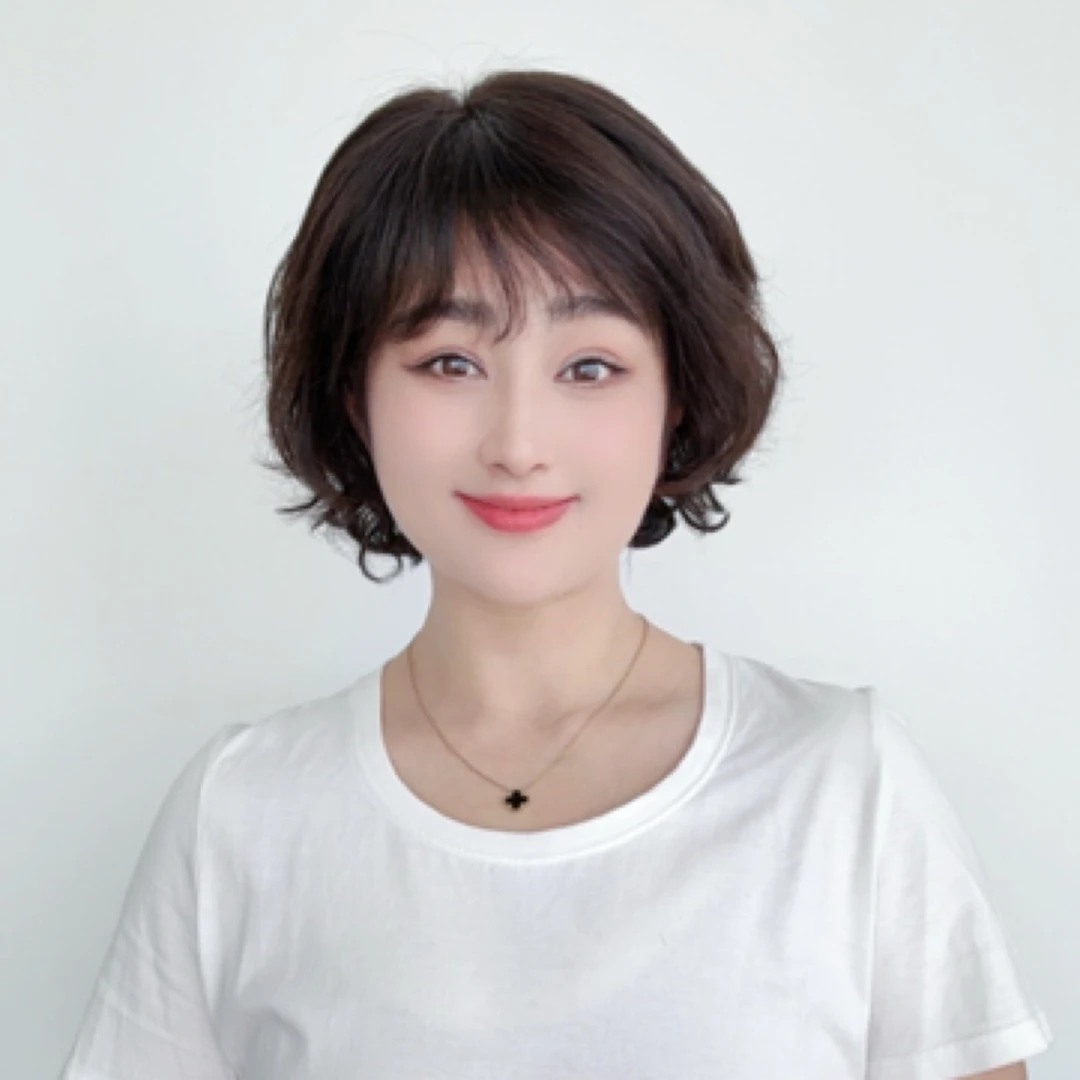 【全真发】手织全头套假发女款波波头卷发(约22厘米)