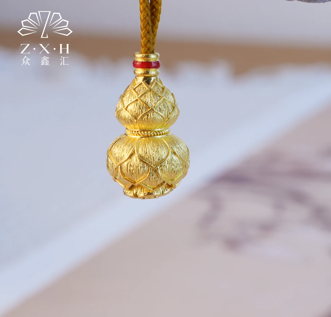 {众鑫汇}足金999 珐琅彩古法莲蓬葫芦吊坠