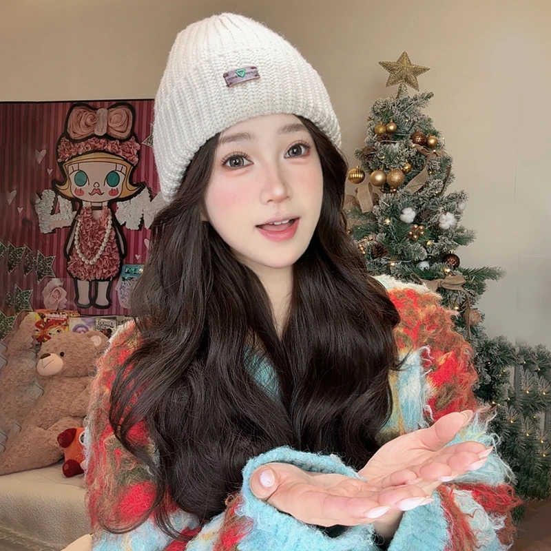 【韩版百搭】三角标针织帽大头围显脸小休闲冬季加厚保暖毛线帽