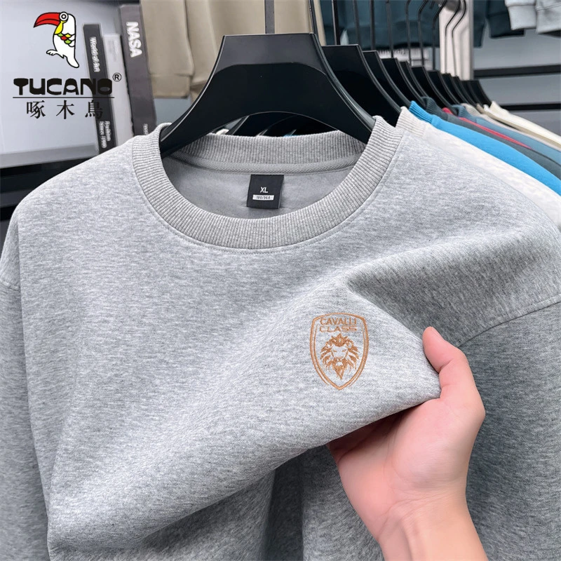 啄木鸟新款秋季长袖圆领卫衣男士商务休闲中青年舒适百搭打底衫