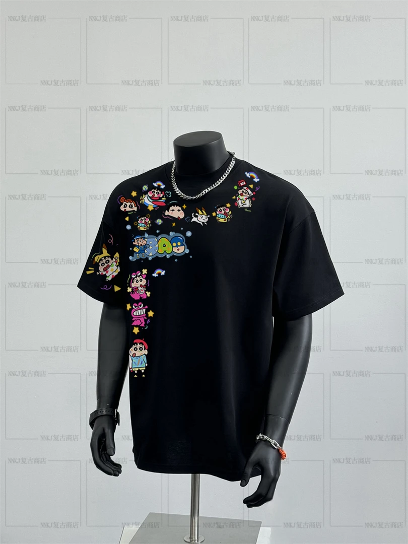 蜡笔小新潮牌穿搭设计感短袖T恤oversize无性别230g重磅阿美咔叽