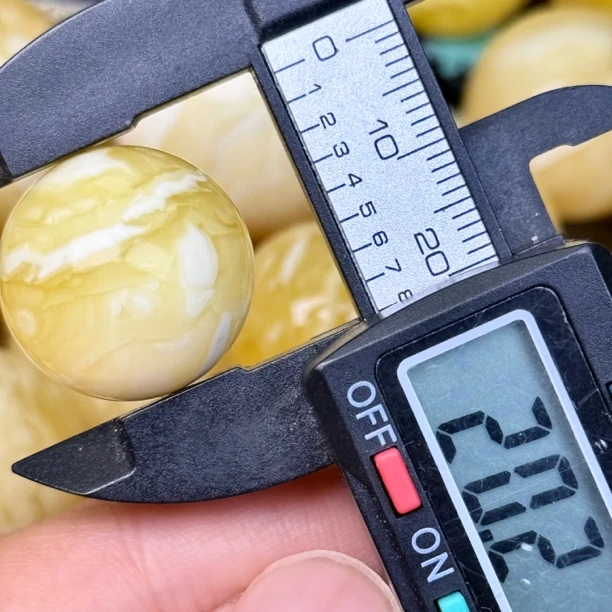 20.2mm俄料国矿一级料浓瓷白妖孽虎皮纹千层雪橘底金溶洞蜜蜡圆珠