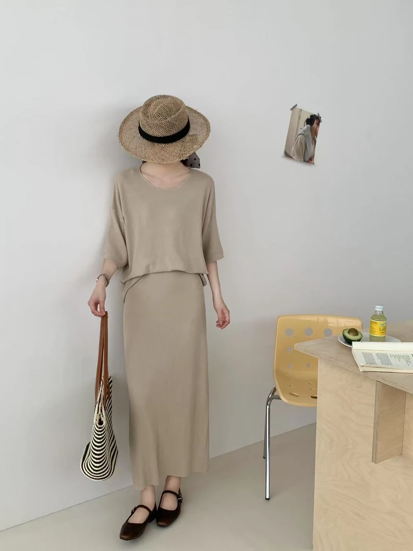 【1080】慵懒风INS风极简风时尚套装开叉简约