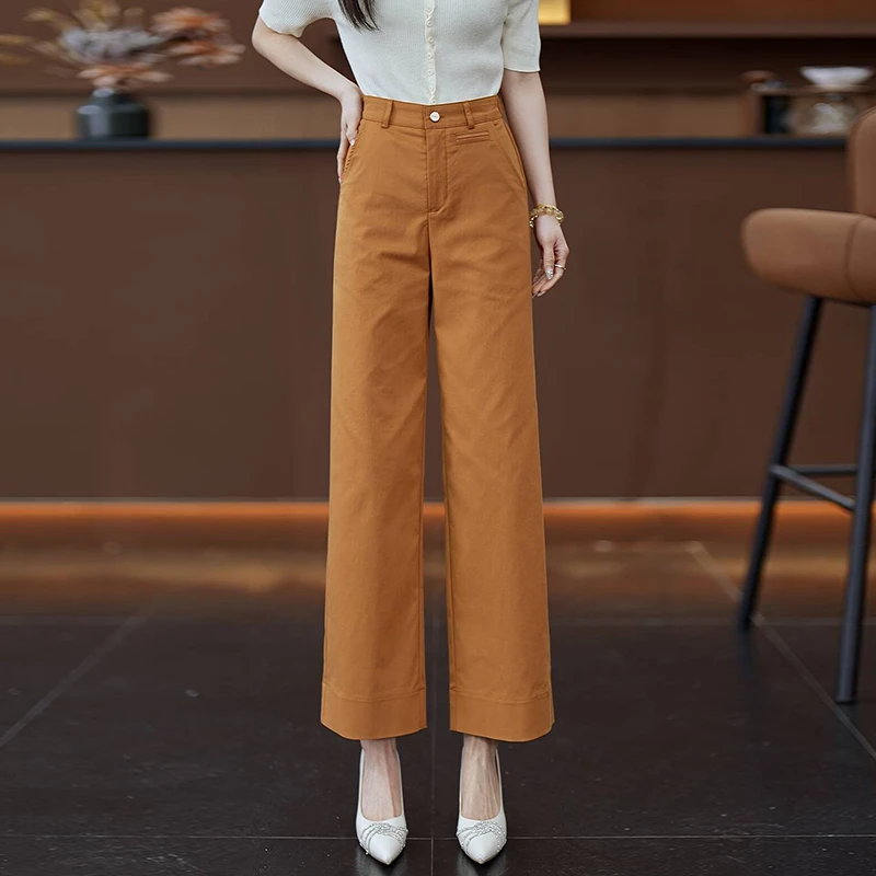天丝棉窄版阔腿裤女夏季2025新款高腰宽松显瘦垂感休闲九分直筒裤