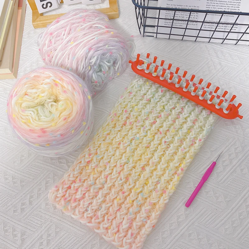 手混线彩虹糖围巾毛线手工diy神器编织材料包针织送男女朋友礼物5
