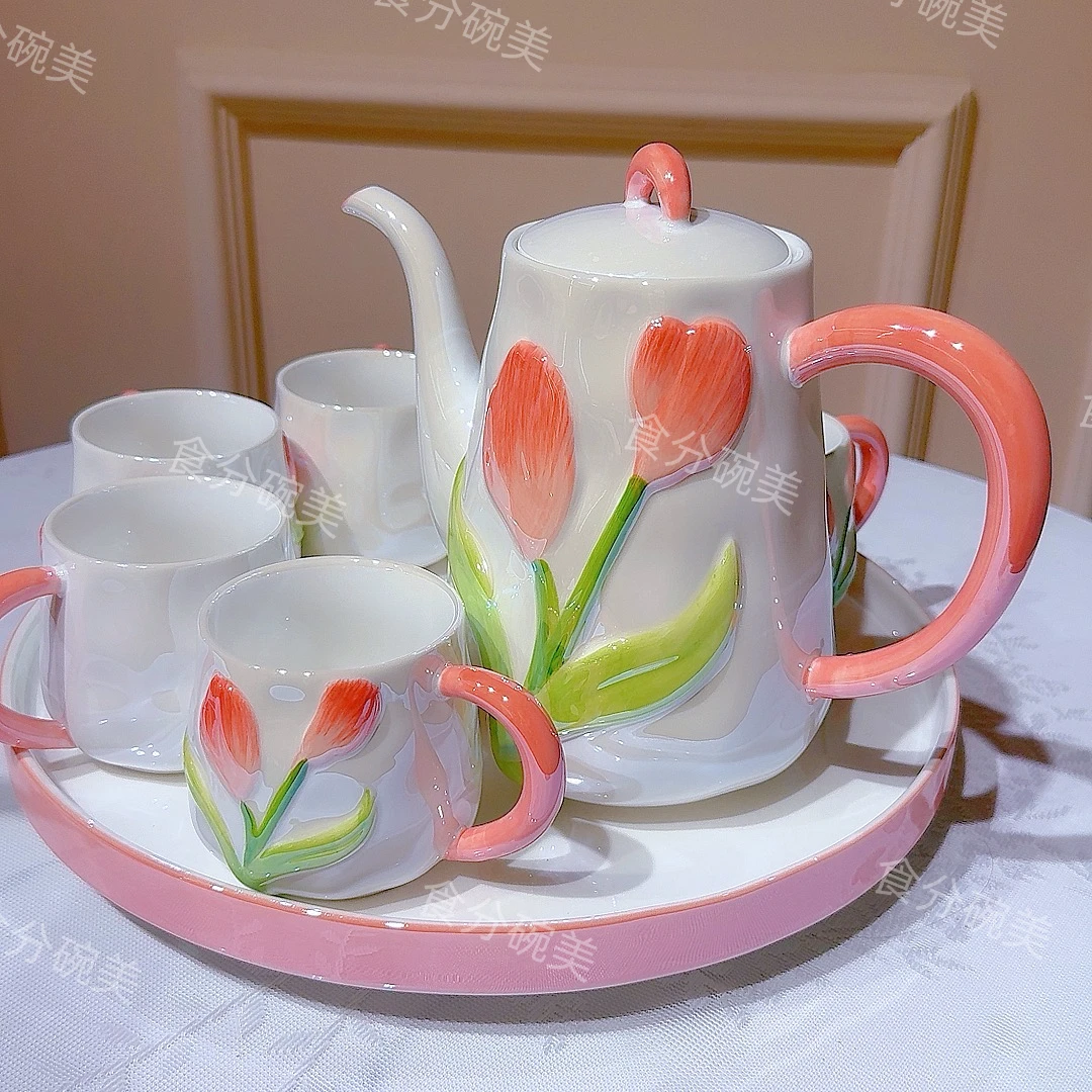 郁金香图片中式INS风家用水具套装托盘手工水杯欧式