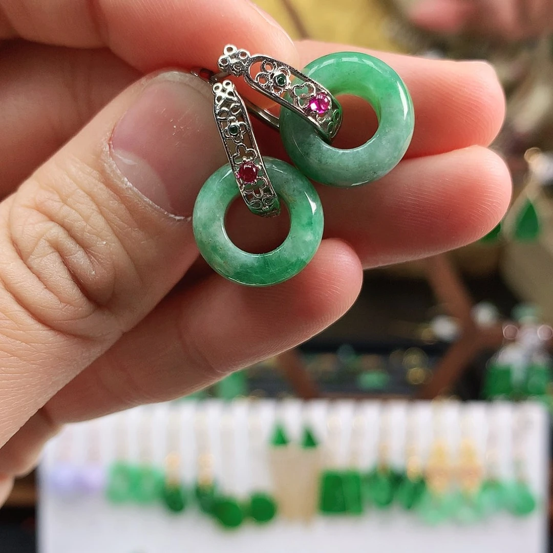 翡翠耳饰银S925镶嵌耳饰