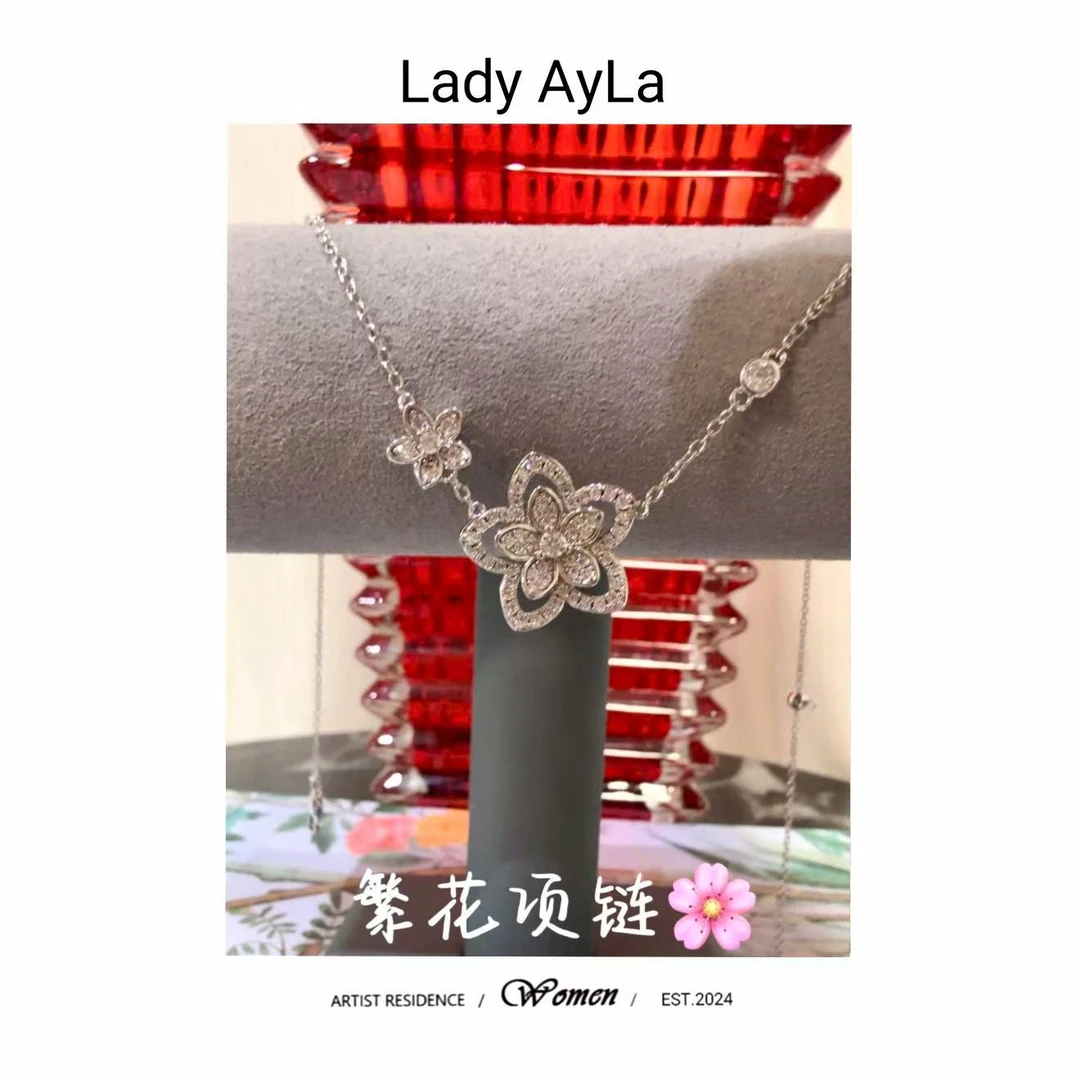 坠链均925银合成锆石 25S 繁花项链AL9644