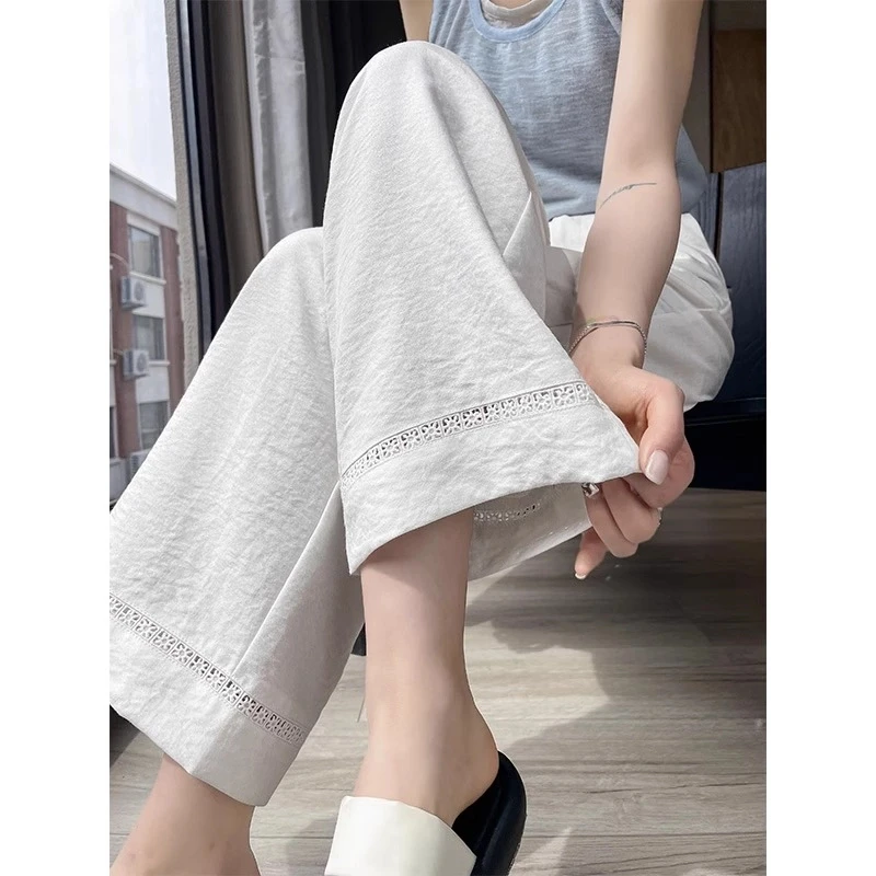 爆款冰丝亚麻阔腿裤女夏季薄款2025新款小个子九分休闲棉麻直筒裤