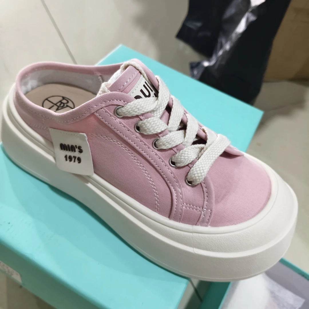 厚底帆布鞋女款2025年新款百搭休闲板鞋一脚蹬包头半拖鞋22-13