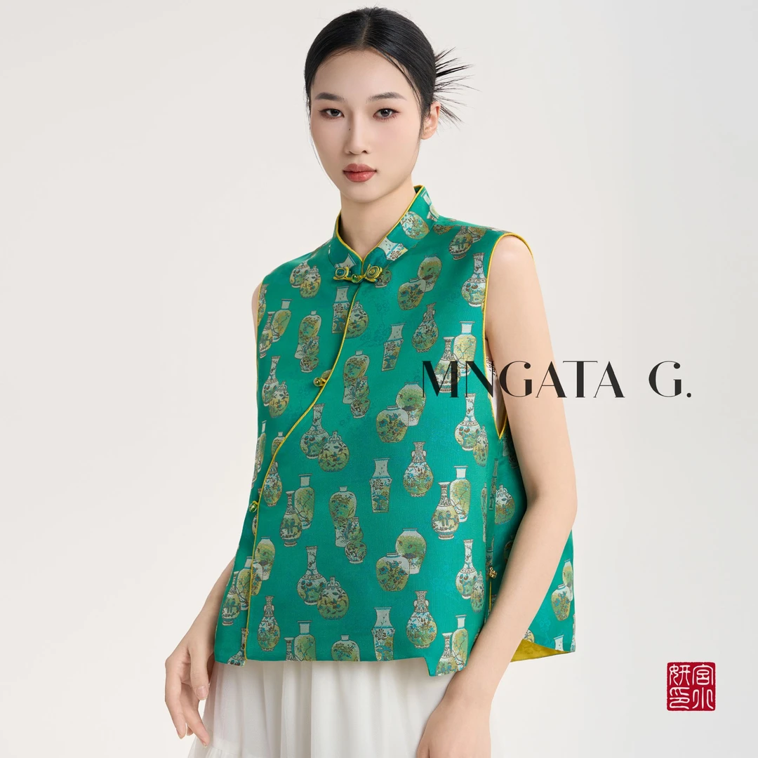 MNGATA G.宫小妍【曼奢宋锦·织金宝瓶】桑蚕丝夏日中式马甲5032652