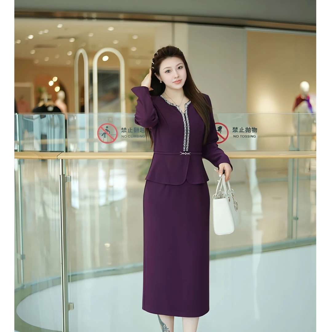 XYD71785贵气经典高级感串珠修身精致加绒显瘦大码女装连衣裙