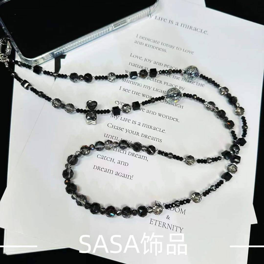 SASA轻奢饰品手机链斜挎链挂脖链 纯黑系 S056