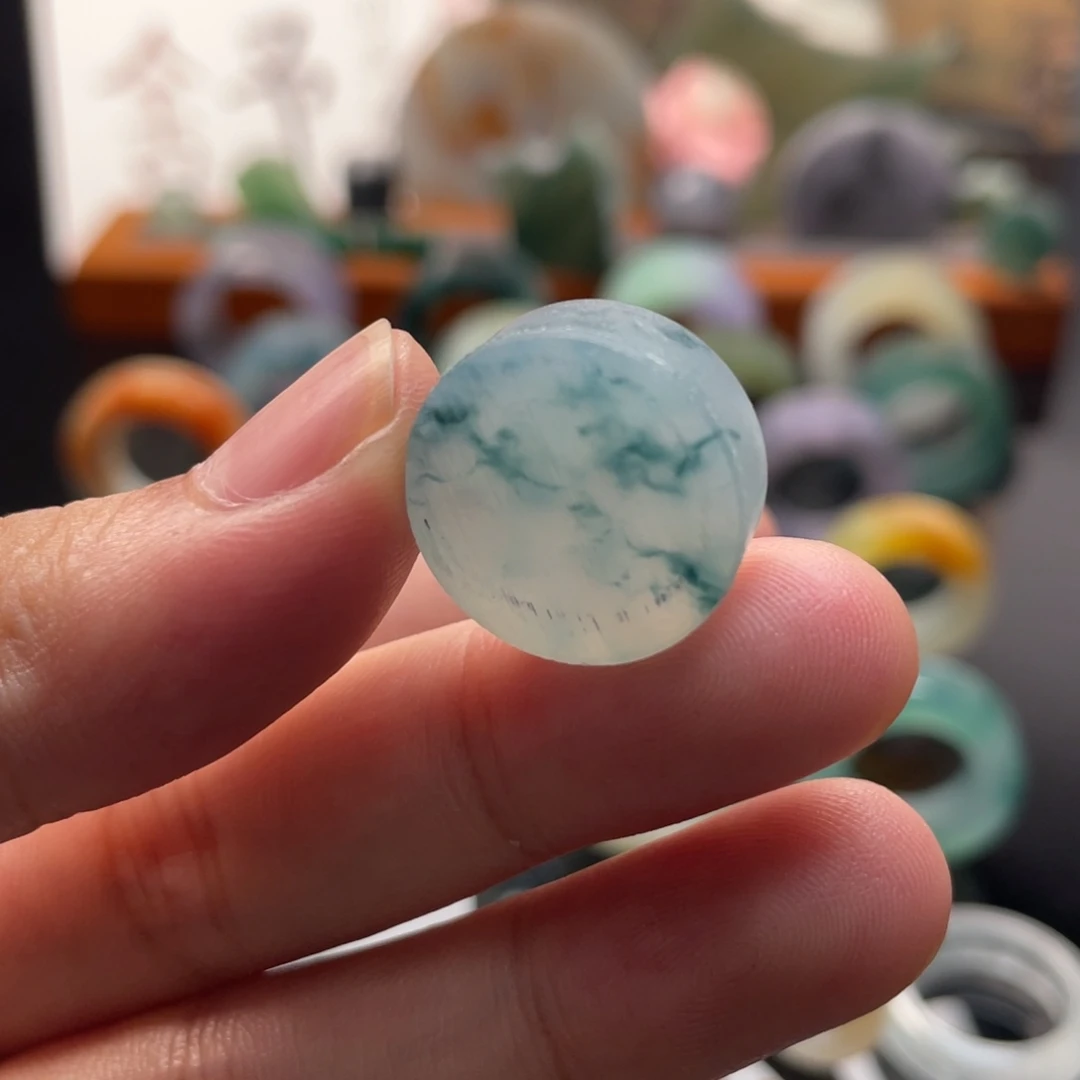 定制翡翠未镶嵌  牛仔蓝冰飘花