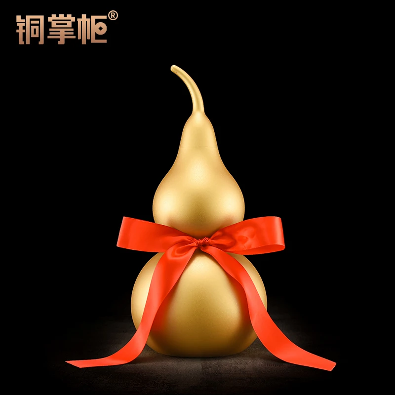 铜葫芦摆件纯黄铜葫芦开口空心磨砂金色葫芦大号客厅玄关卧室装饰