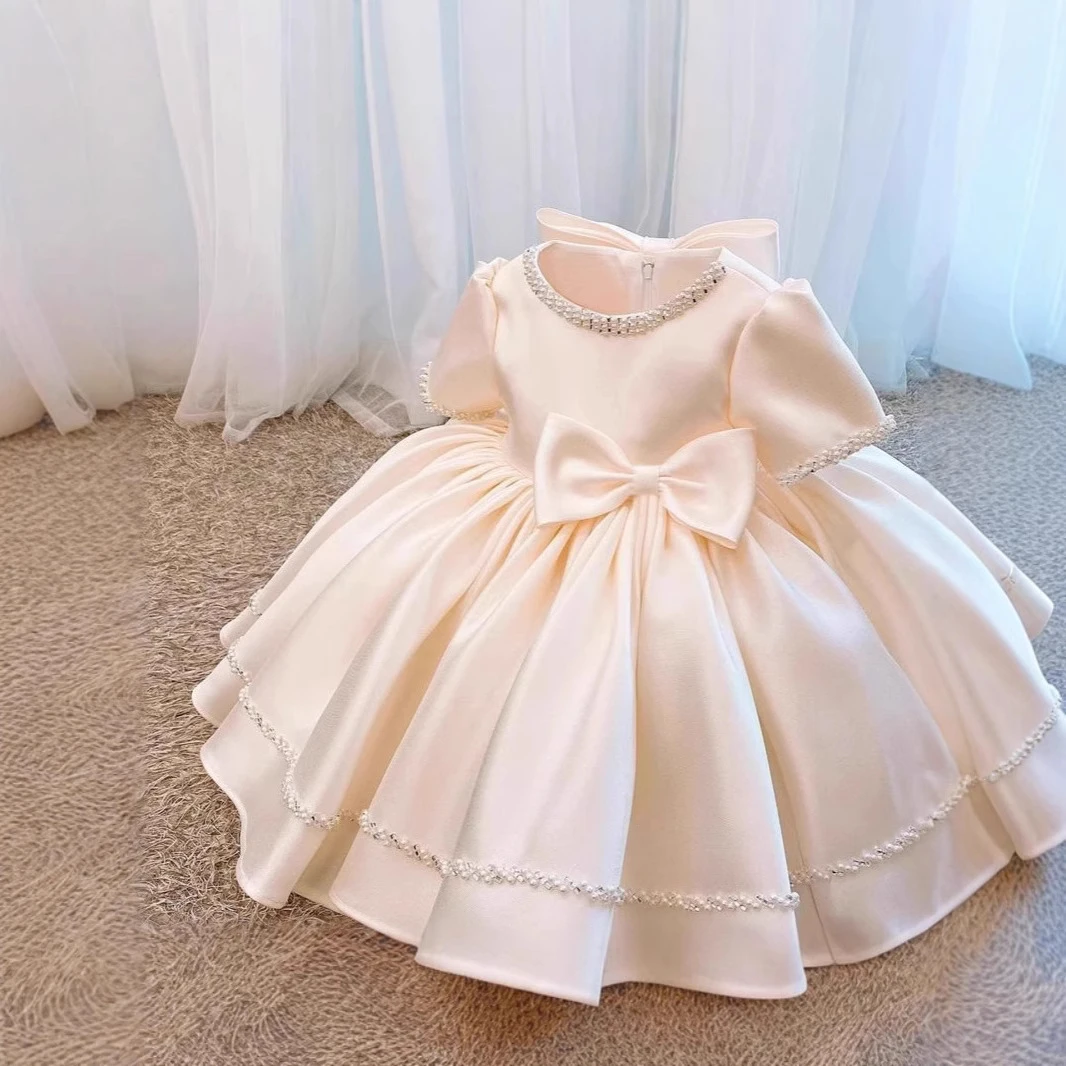 儿童礼服小女孩公主裙春夏女童礼服裙香槟色婚纱花童演出宝宝周岁