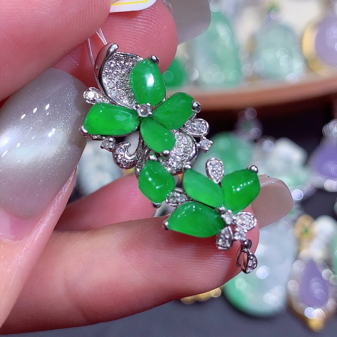 吊坠(不含链)18K金镶嵌翡翠