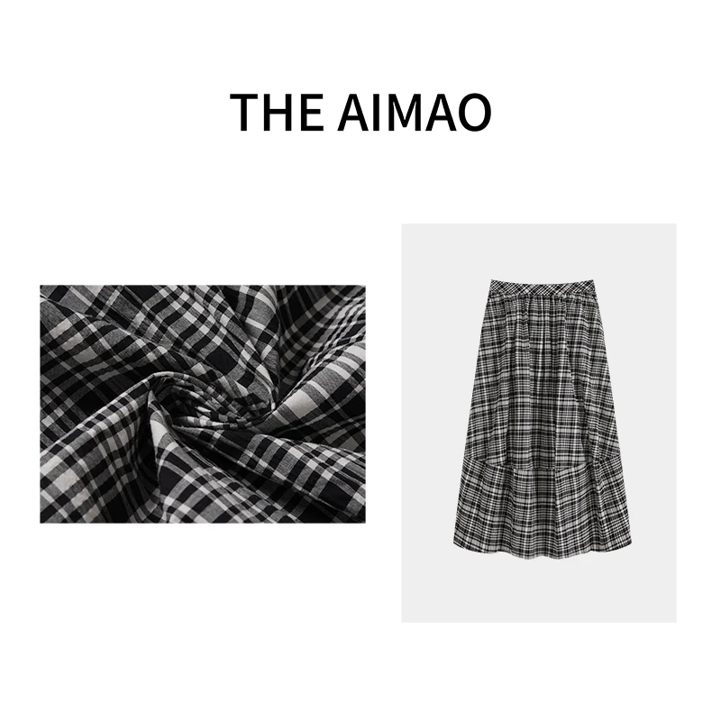 现货“典雅格纹”25定纺色织100棉法式休闲格子大摆半身裙XYX81698