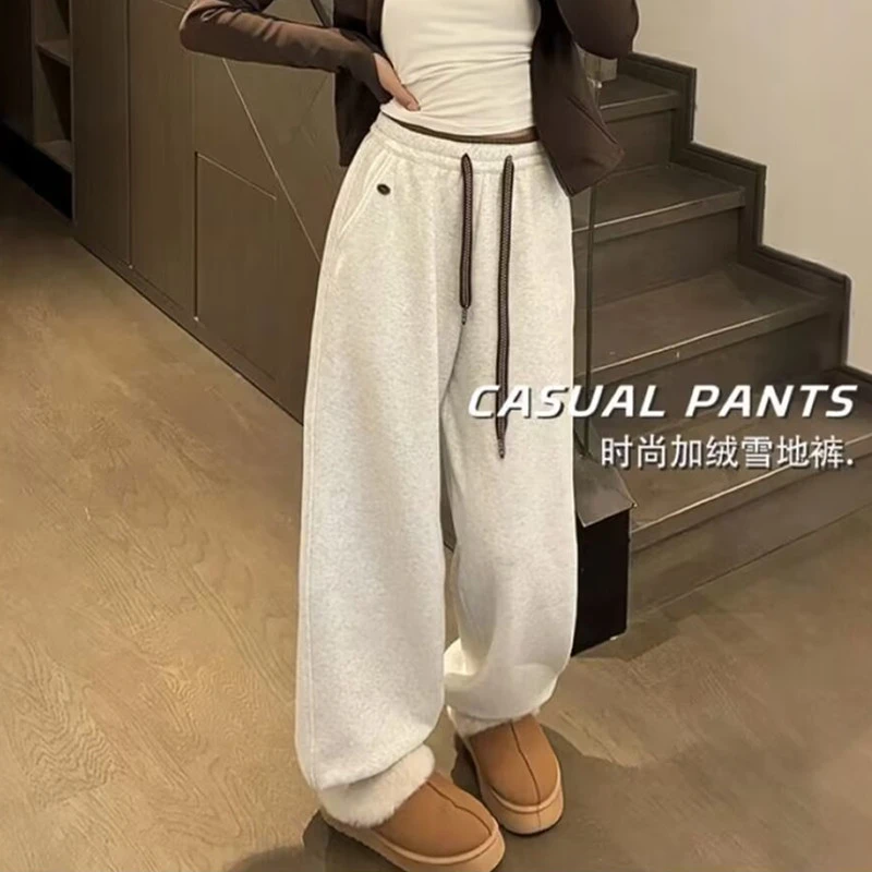 秋冬加绒加厚韩系e鸡蛋家休闲裤女撞腰雪地束脚裤