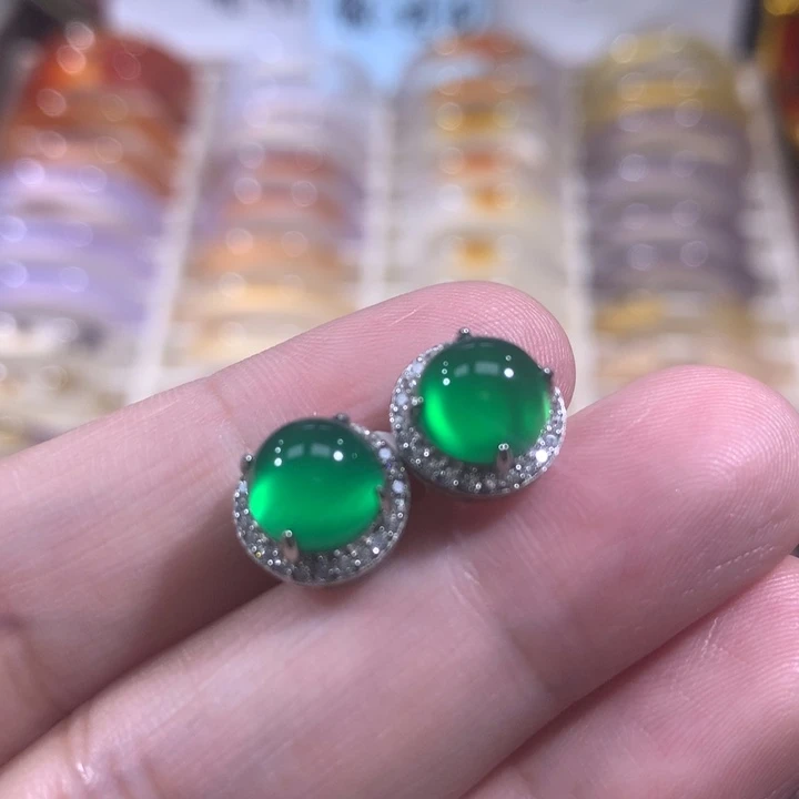 玛瑙/玉髓耳钉银S925镶嵌