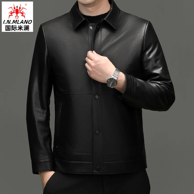 【绵羊皮】真皮皮衣男翻领短款修身真皮夹克休闲机车海宁单皮外套男